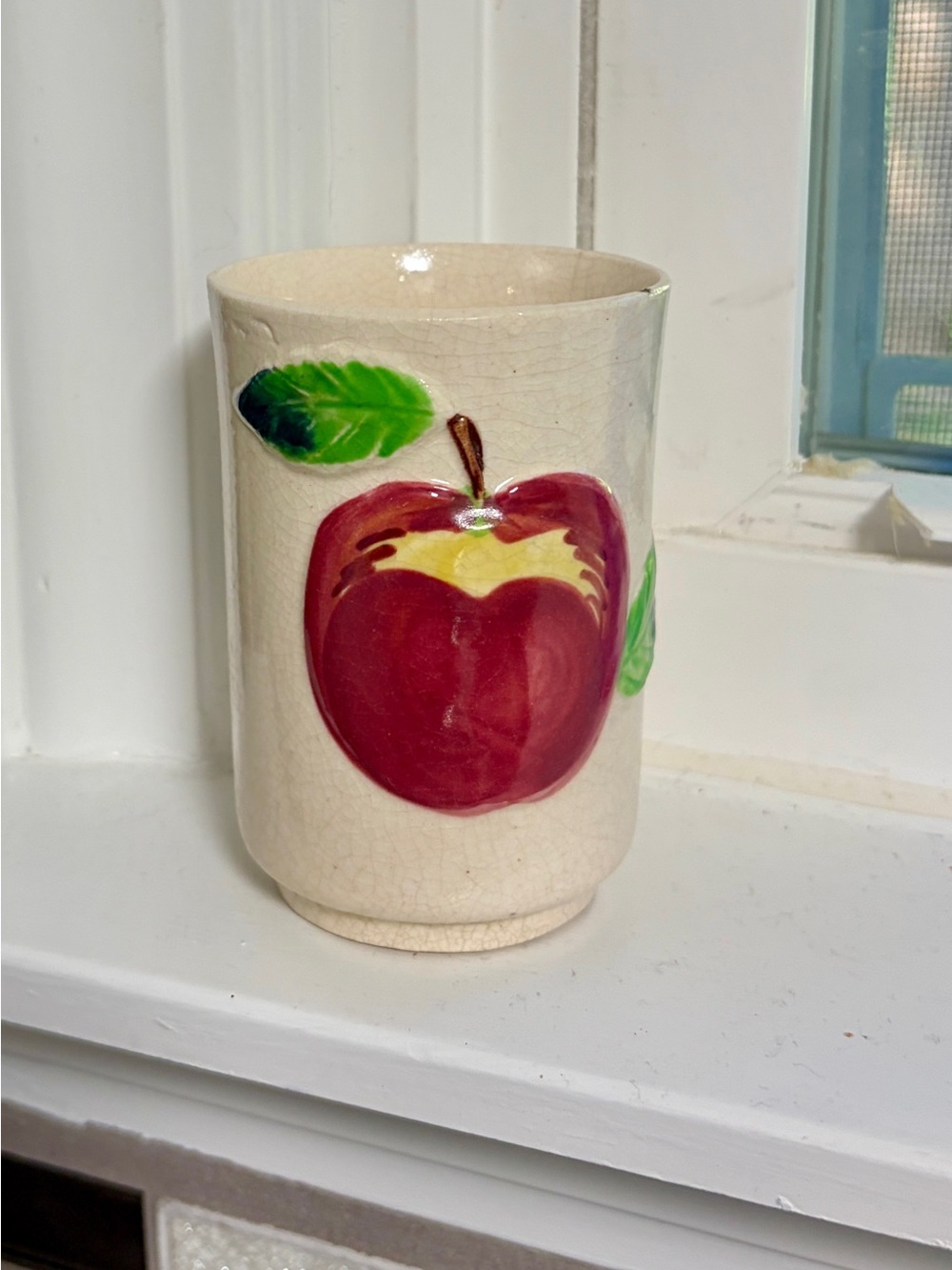 Vintage 1940-1950s Franciscan Apple Tumbler Ceramic Juice Glass Hand Painted MCM